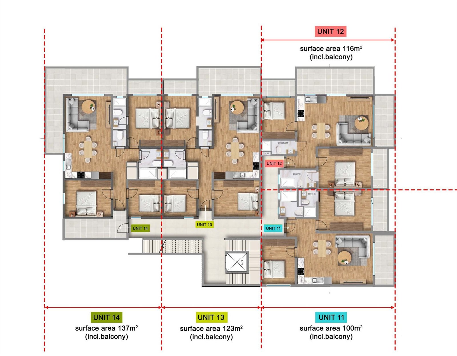 First floor plan — Units 11 to 14