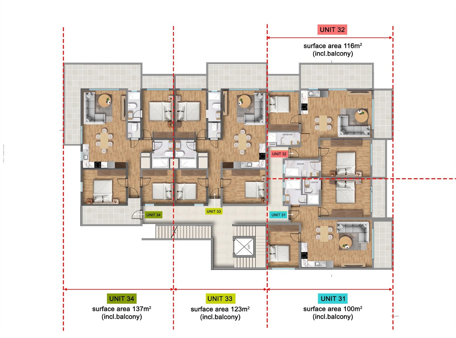 Third floor plan — Units 31 to 34